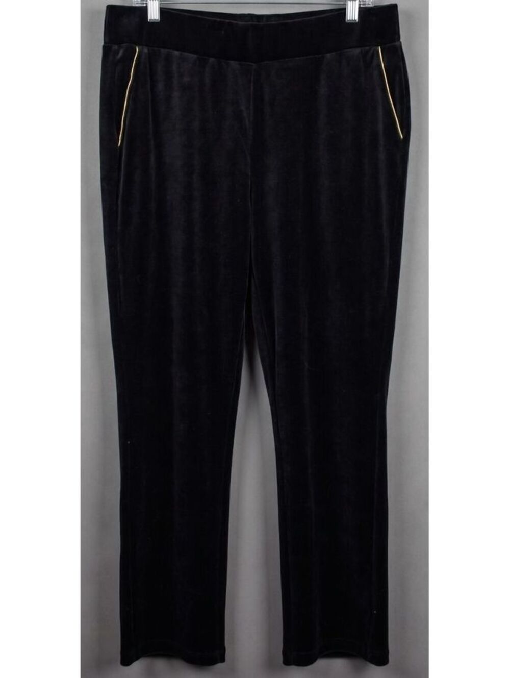 Lauren Ralph Lauren Black Velour Track Pants Gold Piping Pull On Size 1X NWT